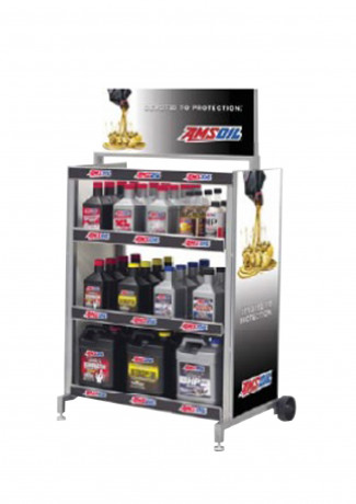 Торговая полка-стенд металлическая передвижная AMSOIL "Devoted to Protection"
